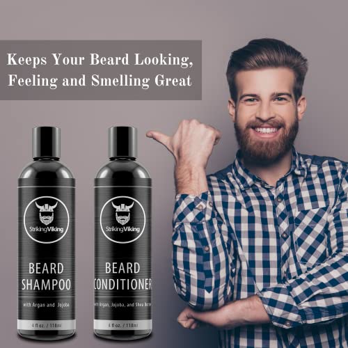Beard Shampoo And Beard Conditioner For Men, All-Natural Beard Wash Set Cleanse Softens & Conditions With Organic Argan And Jojoba Beard Oils, Sulfate & Paraben Free By Striking Viking #TOP5