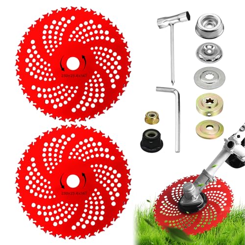 Vegena Lot de 2 lames de débroussailleuse de 22,9 cm x 36 dents en carbure de tungstène avec kit adaptateur universel, lames pour débroussailleuse, débroussailleuse, désherbeur