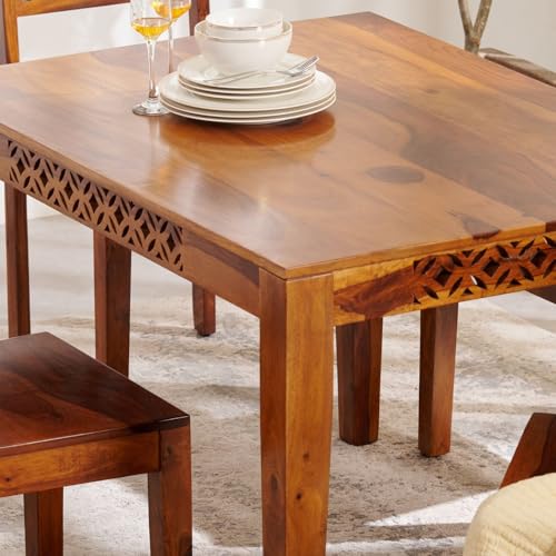 Image of Sheesham Wood Dining Table 45x34x30 Inch | Multi-Purpose Home and Office Desk | 4 Seater Dining Room Furniture | Natural Finish