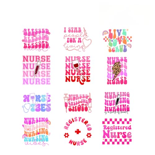 12pcs Coffee, Mom, Nurse, Colorful UV DTF Cup Wrap for 16 oz, Waterproof Personalized Rub on Transfer Stickers for Glass, DIY Wood Crafts (P2)