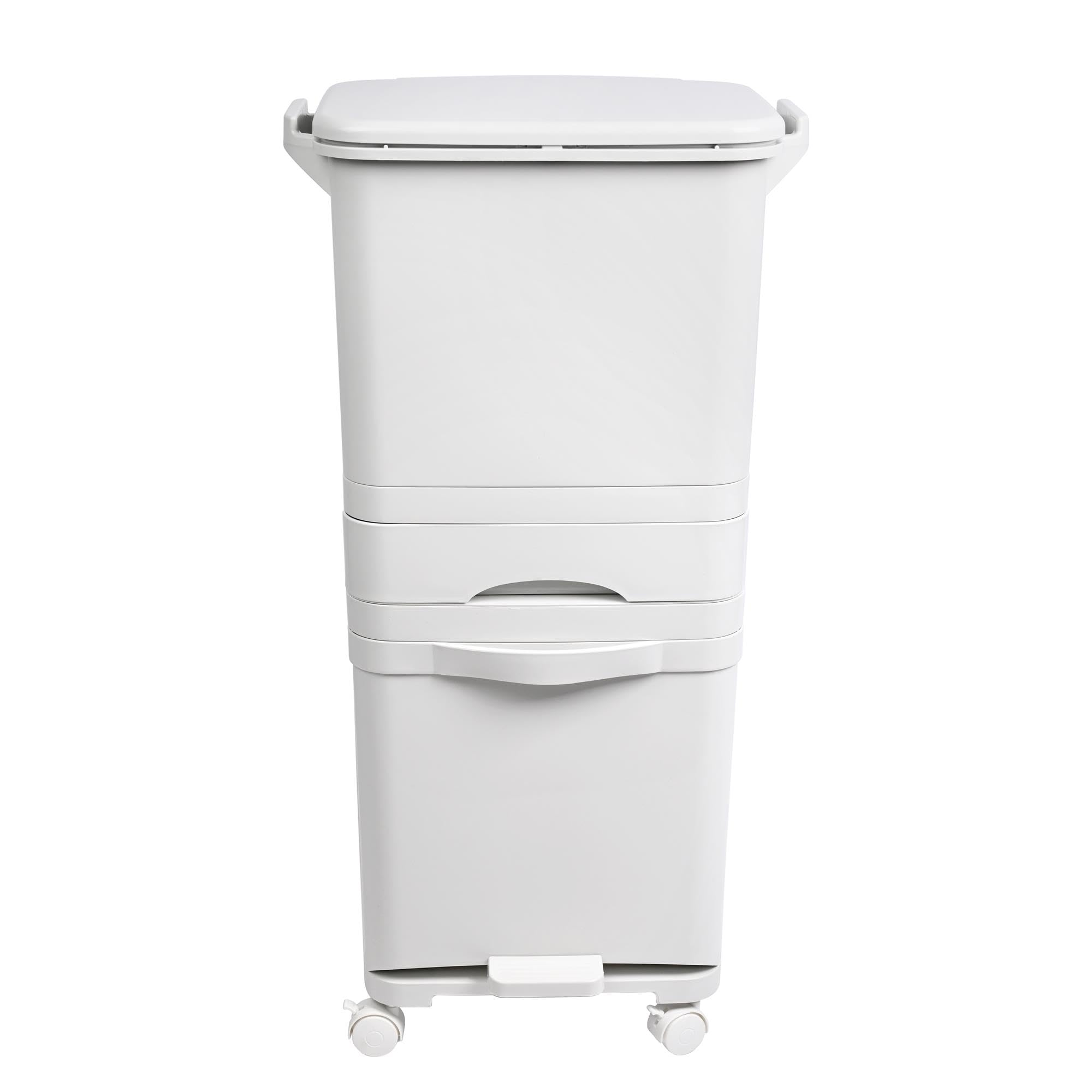 Poubelle de recyclage à tri sélectif 42 L triple compartiment avec pédale roulettes poignée