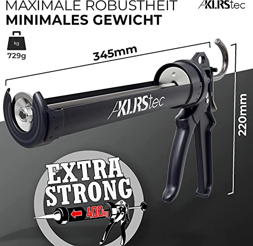 KLRStec PROFESSIONAL Kartuschenpresse mit maximaler 25:1 Übersetzung - Profi 4K Kartuschenpistole für alle gängigen 150-300ml Dicht- und Klebstoff- Kartuschen (Silikon, Acryl, Mörtel etc.)