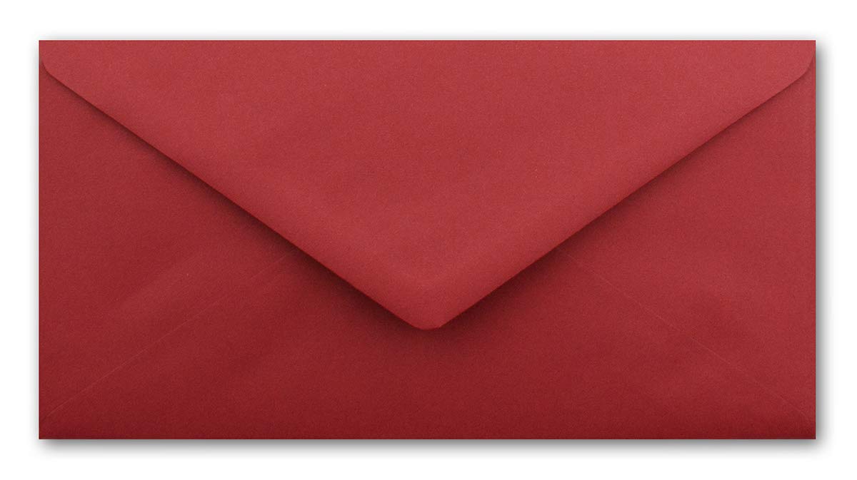 Lot de 250 enveloppes longues Rouge foncé avec doublure en soie blanche 11 x 22 cm 80 g/m² Idéal pour invitations, cartes de Noël, cartes de vœux de la série Colorful