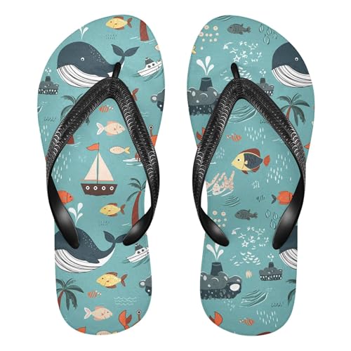 Burbuja Cute Marine Animals Flip Flops for Women Men, Soft Thong Sandals Rubber Slippers for Pool Beach Essentials