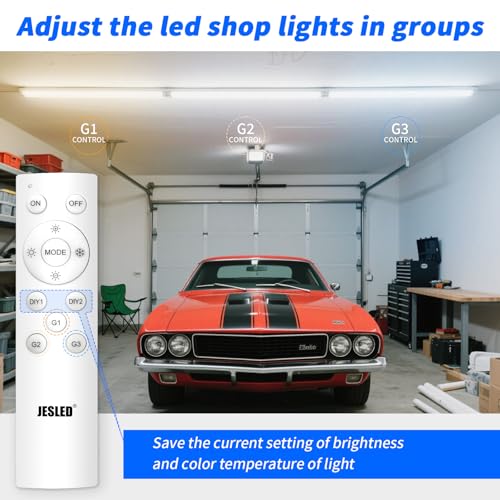Image of JESLED LED Shop Lights 4FT with Remote, 45W 5400LM Dimmable Linkable Garage Light, 3000K-7000K Adjustable Color Temperature, for Workshop, Basement, Workbench, ETL Listed 4 Pack