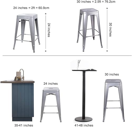 Miniatura 3 de GIA Taburete de mostrador sin espalda de 24 pulgadas cantidad de 1 gris con asiento de madera oscura