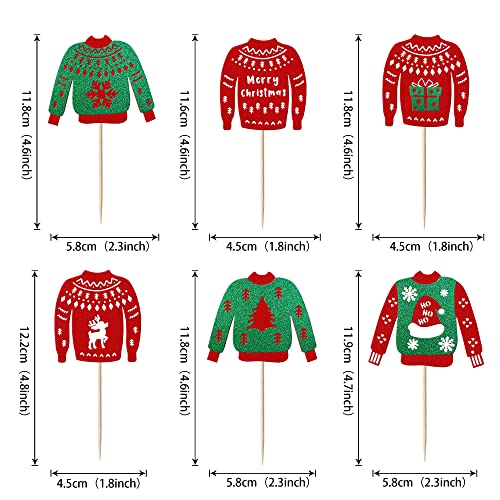 24 Pack Ugly Sweater Cupcake Toppers Christmas Tree Deer Snowflake Cupcake Picks Merry Christmas New Year Holiday Ugly Sweater Xmas Party Cake Decorations Supplies #TOP1
