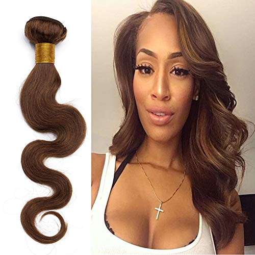 Benehair Human Hair Bundle Weft Sew in Natural Hair Medium Brown 1 Bundle 20 inch Body Wave Unprocess Brazilian Soft Wavy Virgin Hair Weave for Afro American Black Women #4 100g