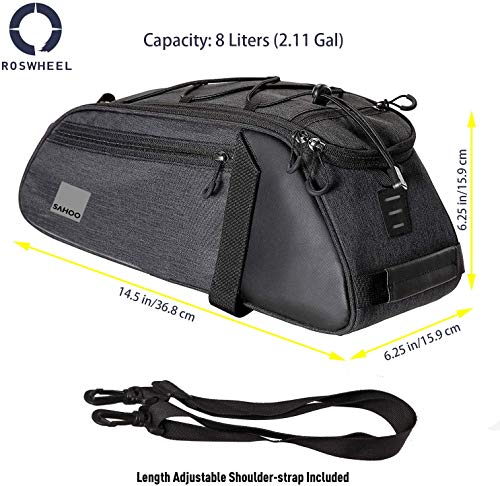 Roswheel Essentials Series 141466 Bike Trunk Bag Bicycle Rear Rack Pack Cycling Accessories Pannier, 8L Capacity