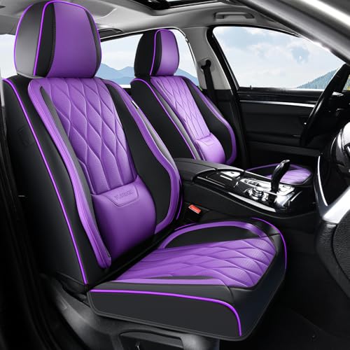 Image of FLORICH Car Seat Covers Full Set Purple Seat Covers Luxury Faux Leather Automotive Car Seat Cover with Lumbar Support Front and Rear Universal Fit for Most Cars Sedans Trucks SUV, Black&Purple