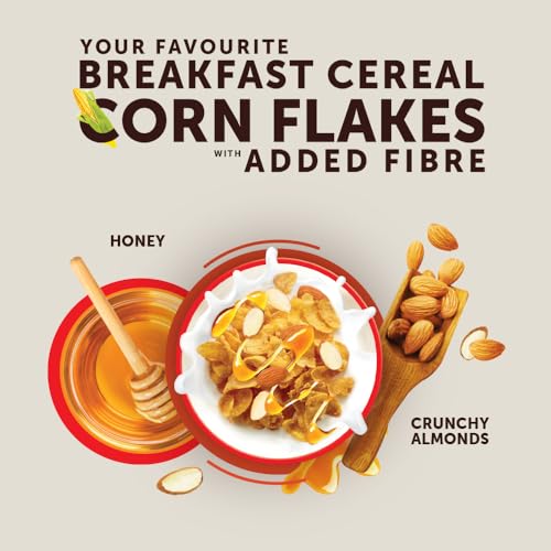 Image of Bagrry's Corn Flakes Plus With Almond And Honey, 300 gm Pouch | Goodness of Almonds, Golden Corn & Raw Honey | Source of Protein & High Fibre | All Natural Cornflakes (Pack of 2)