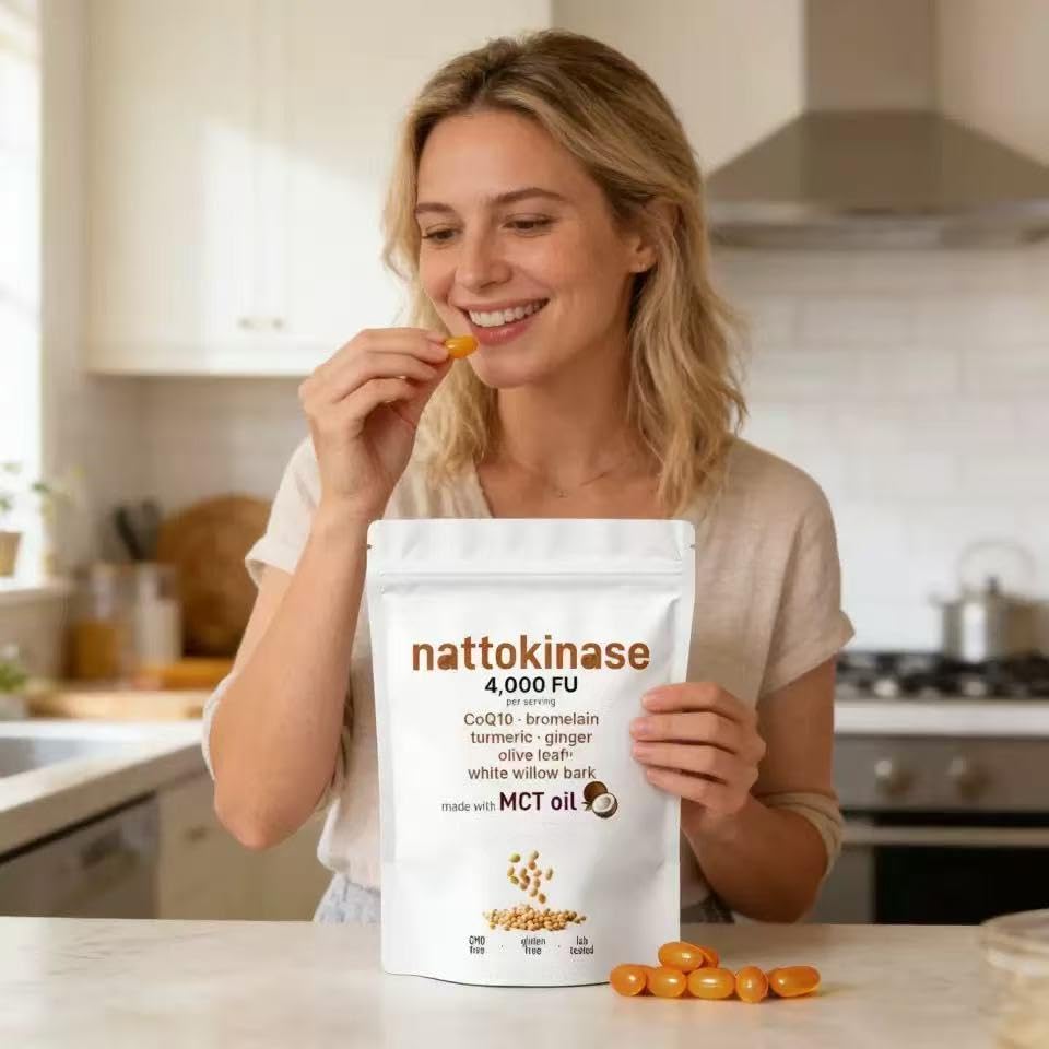 Nattokinase-Ergänzung unterstützt das kardiovaskuläre Wohlbefinden | Mit CoQ10, Bromelain, Kurkuma, Ingwer, Olivenblättern und gentechnikfreier weißer Weidenrinde