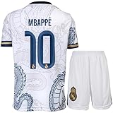 LeenBD Madrid #10 Mbappe Dragon Special Edition Kids Soccer Jersey Shirts Football Futbol Youth Sizes (White/Gold,164)