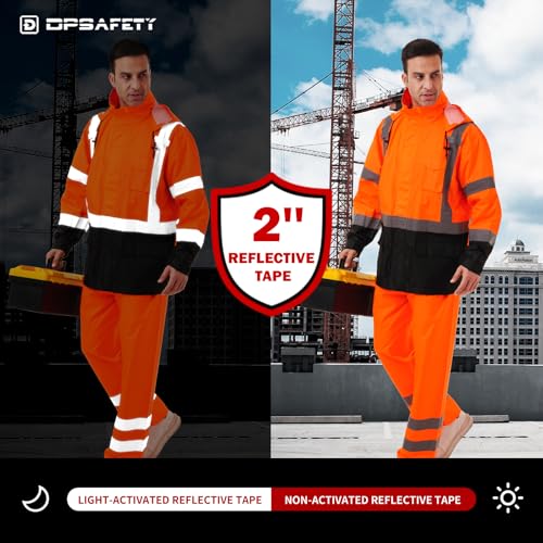 Image of Hi Vis Safety rain Jacket,Reflective Class 3 Rain coat with Inner Mesh Lining and Pockets High Visibility Waterproof work Rain Suits for men&women(Tangerine,4XL /5XL)
