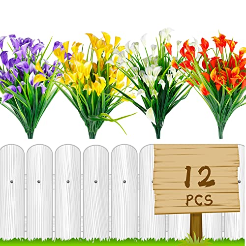 Leixi Artificial flowers,12Pcs Fake Calla Lily Flowers Plants Outdoor Decor,UV Resistant Faux Plants Plastic Spring Flower Indoor Outside Hanging Planter Home Kitchen Garden Porch Decor (Multi)