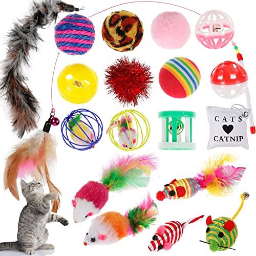 Nabance Jouets Chat, 20 pièces Jouets pour Chat Jouets interactifs pour Chats Jouet à Plumes pour Chats Souris y Balles Plumes Jouets pour Chat Chaton Minou Cover