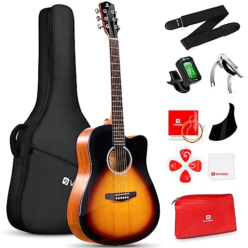 Vangoa Guitare Acoustique 4/4 Guitare Folk Country Pan coupé 41 Pouces pour Adulte Débutants Intermédiaire avec Guitare Kits, Bois d'épicéa, Sunburst
