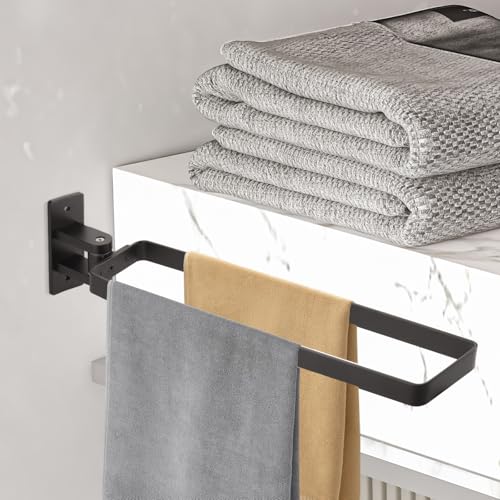 JIZZU Porte-Serviettes 180° Pivotant Salle de Bain, Double Barre Support Mural en Alliage d'Aluminium avec Vis et Adhésif, 33cm, sans Perçage ou Perçage (Gris)