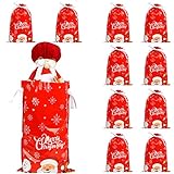 CINECE クリスマス ラッピング 巾着 袋 42.6×28.9CM 10枚セット らっぴんぐ バッグ プレゼント パーティー 用 包む 休日 小物 包装 お菓子 リボン付き アルミホイル (レッド)