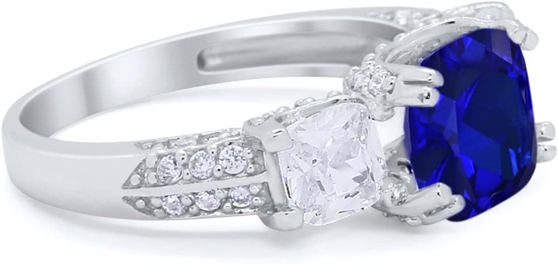 Blue Apple Co. Three Stone Cushion Cut Wedding Engagement Ring Round Cubic Zirconia 925 Sterling Silver