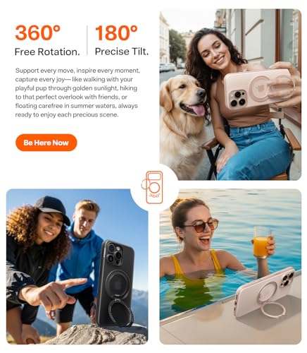 Image of TORRAS 360 Magnetic Stand for iPhone 16 Pro Case, Ostand 3.0 [Fit for MagSafe] [4X Mil-Grade Shockproof] Rotatable Kickstand Cover, Camera Control Button, Translucent Desert Titanium, O3 Fitness