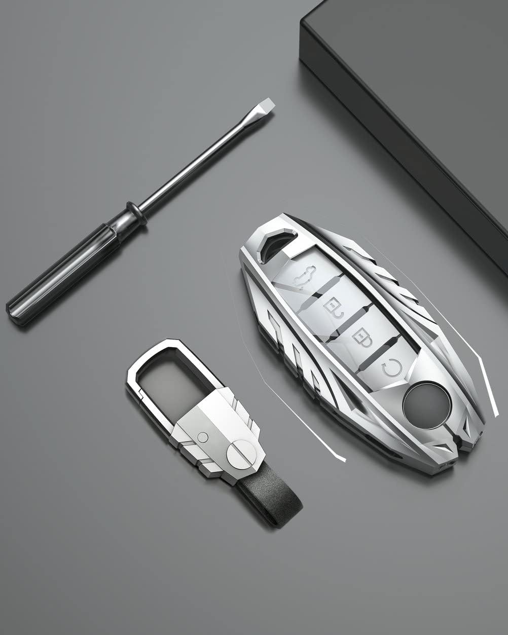 for Nissan Key Fob Cover Smart Key Case Holder Protector Compatible for Titan Pathfinder Frontier Rogue Altima Kicks Murano Armada Maxima (JNS-Silver) - Image 7