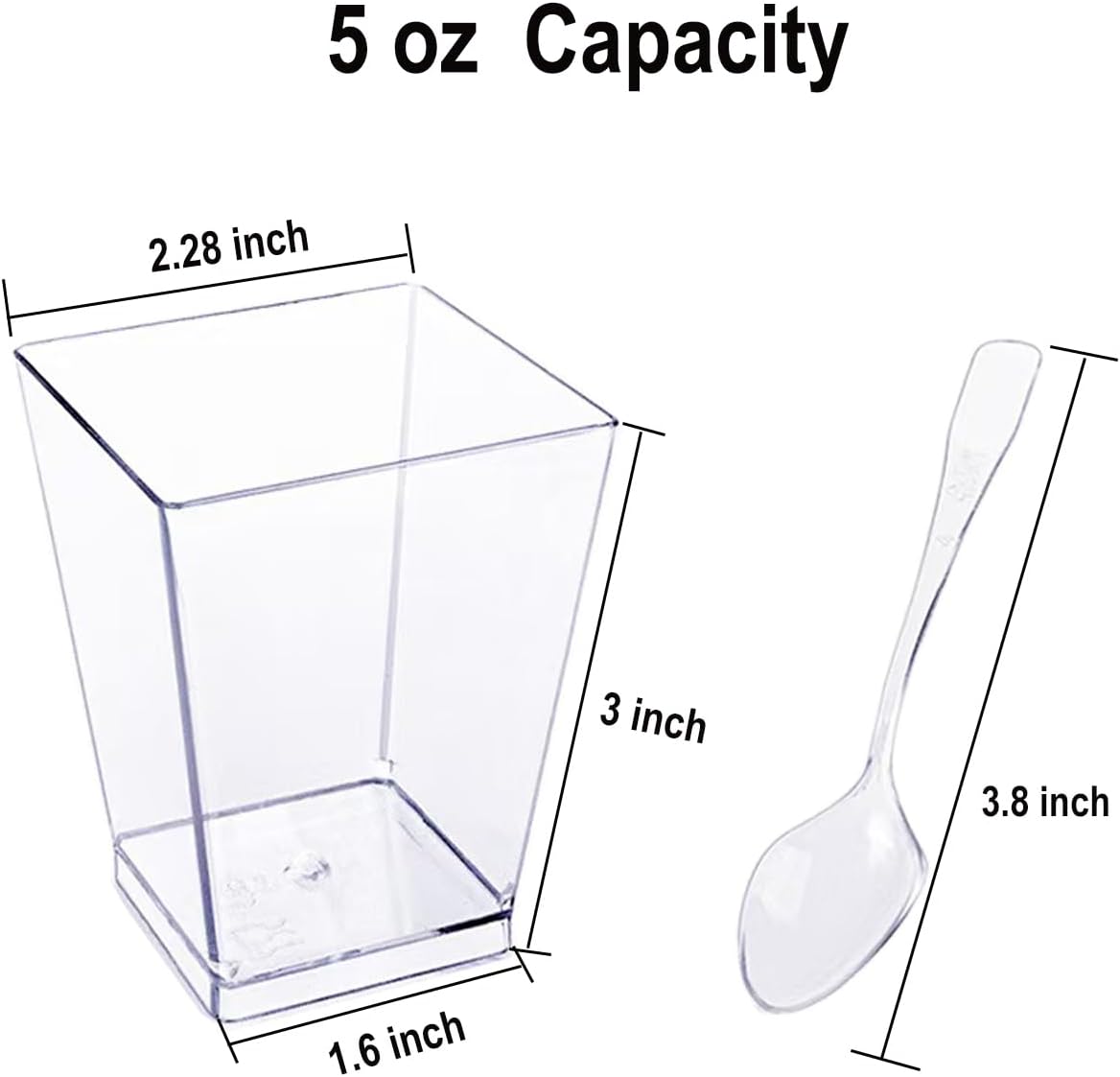 50 Pack 5oz Square Dessert Cups with Lids and Spoons,Reusable Clear Plastic Parfait Cups,Mini Serving Shooter Appetizer Cups, Dessert Shot Glasses for Tasting (50)