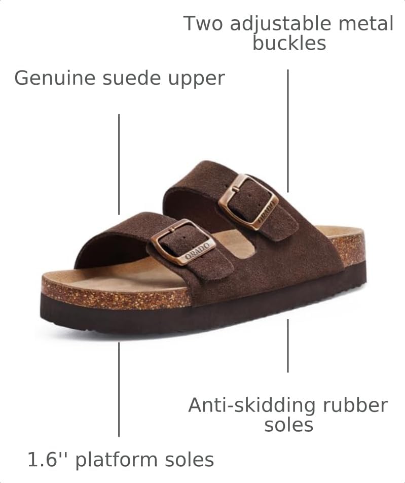 Image of Platform Suede Sandals for Women Cork Footbed Slip On Summer Slides