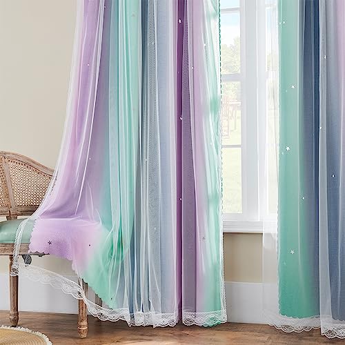Image of XiDi Curtains for Bedroom Decor, Rainbow Purplgreen grey52 /54