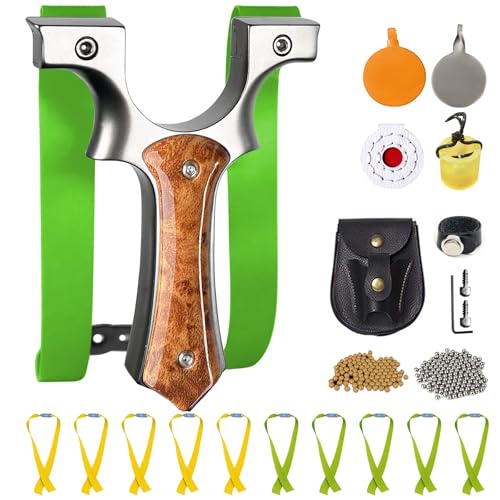 RCZZSUWE Professional Slingshot for Adults & Kids,Stainless Steel Hunting Catapult with Ergonomic Grip,High Velocity & Precision Shooting Kit (100 Ammo Balls, 10 Bands, Tactical Pouch & Targets)