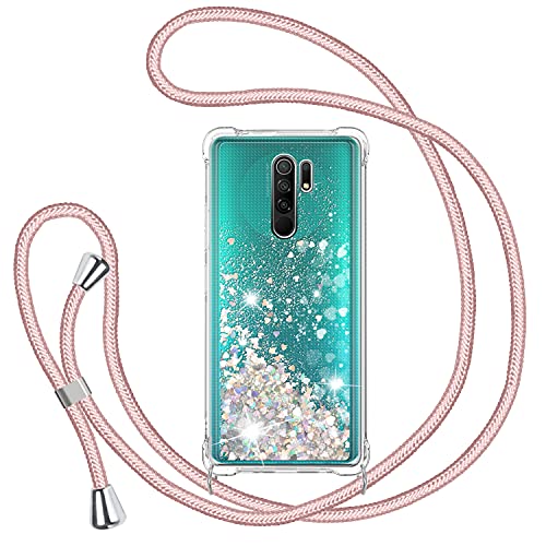 Funda con Cuerda para Xiaomi Redmi 9, Carcasa Brillante Glitter Transparente TPU Silicona...