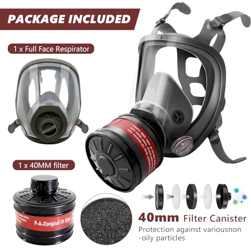 Full Face Gas Mask - Gas Masks Survival Nuclear and Chemical with 40mm Activated Carbon Filter for Organic Vapor - Image 3