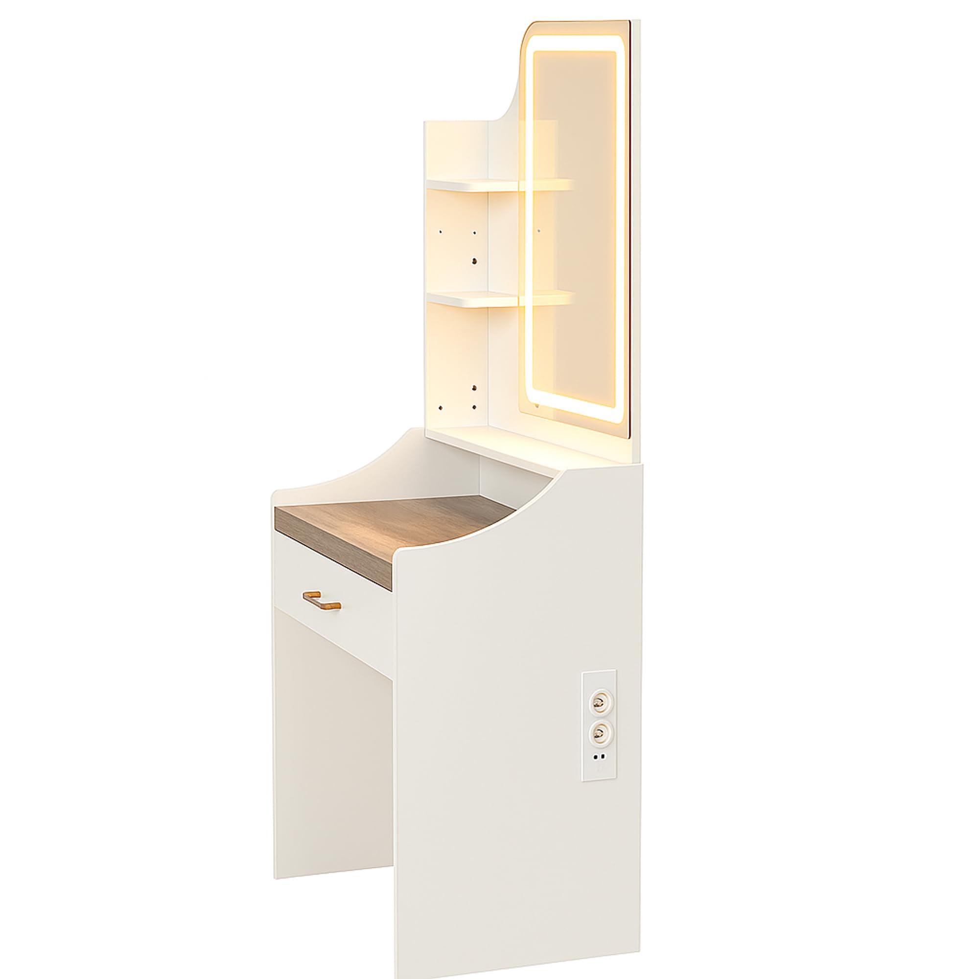 FRANKYSTAR Afrodite - Toeletta Trucco Consolle con Luce LED Cassetto 3 Ripiani e Prese Postazione Make Up in Legno Bianco