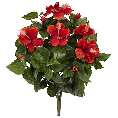 Nearly Natural 20&rdquo; Hibiscus (Set of 4) Artificial Plant, Red