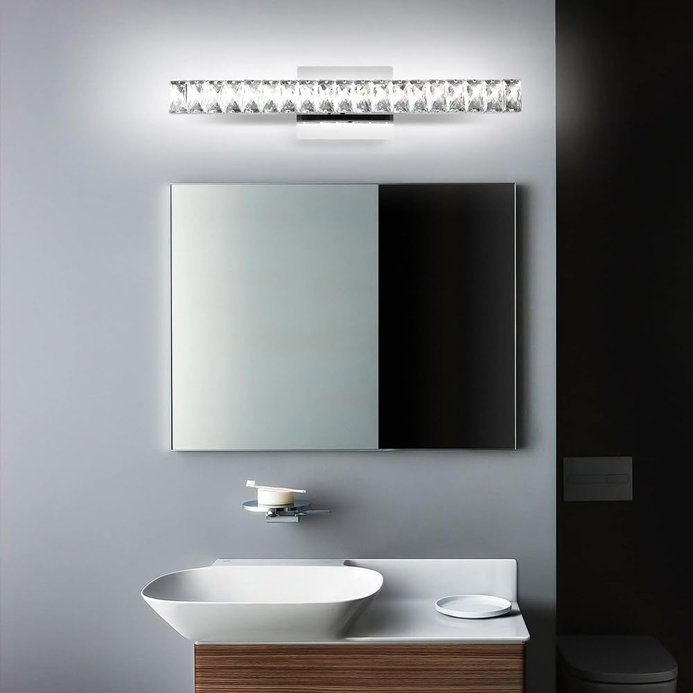 Moderne luci da toeletta in cristallo, apparecchi di illuminazione per il bagno sopra lo specchio, luce a parete a striscia lunga a LED, lampada da parete per interni girevole a 180°