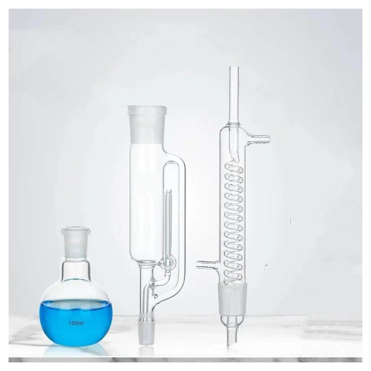 60/150 ml/250 ml/500 ml/1000 ml/2000 ml kondensator ze szkła laboratoryjnego i korpus ekstraktora z opakowanym zestawem do szkła laboratoryjnego (150 ml serpentyny)