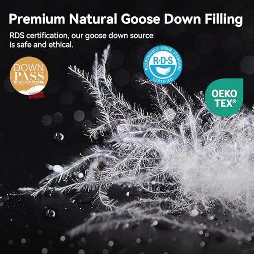 L LOVSOUL 75% Goose Down Fiber Comforter Queen Size, 750+ Fill Power Hotel Style Bedding Comforter, 1200TC, Fluffy Ultra Soft All Season Gery Duvet Insert with 8 Corner Tabs
