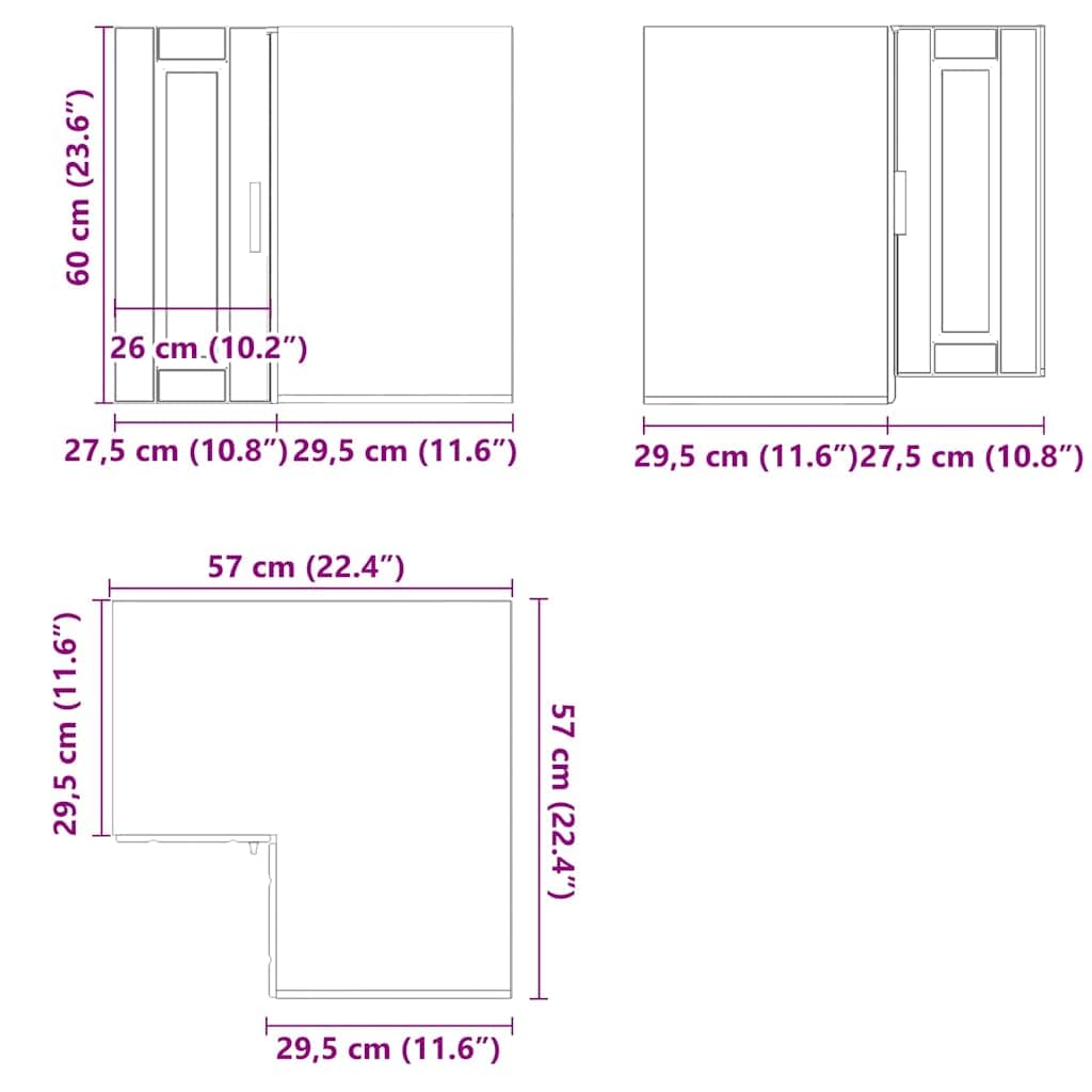 Porto - Armadietto da cucina angolare in legno bianco, 57 x 57 x 60 cm, con ante per ordine e salvaspazio in sala da pranzo, dispensa e bar