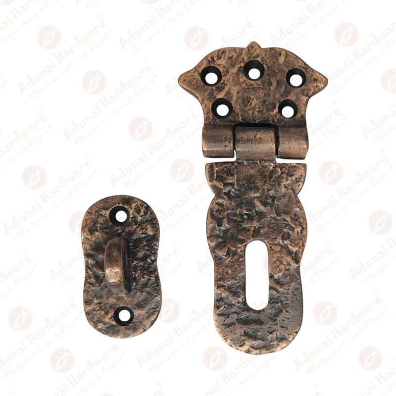 Image of Adonai Hardware Paran Heavy Duty Antique Cast Iron Safety Locking Hasp and Staple(4 inch x 2 Pack, Antique Copper) for Vintage Pirates Treasure Chest, Trunks, Wooden Jewelry Box, Case, Furniture & Sheds