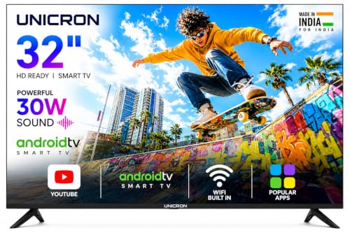 Image of UNICRON TE 32 Inch Android Smart TV, HD Ready LED Television with WiFi, 30W Sound with in Built Speaker & IPS Bright Display, Apps Compatible (Netflix, Prime)