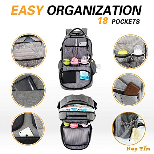 Hap Tim Multi-Function Large Baby Diaper Bag Backpack with Stroller Straps, Insulated Pockets, Changing Pad, Stylish & Anti-Water Material(Gray-5284) - Thumbnail 3