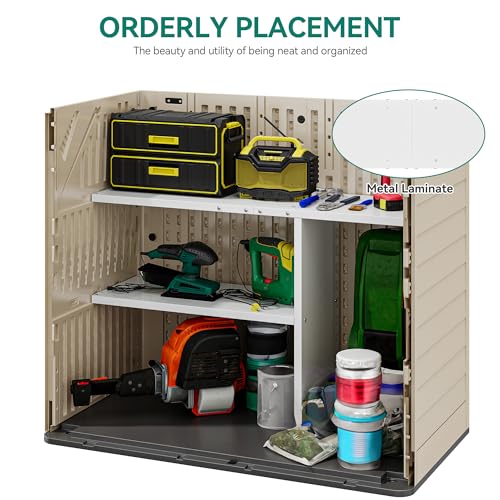 Image of YITAHOME 30cuft Horizontal Storage Shed Shelf, Weatherproof Metal Shelf for 30 cu ft Tool Cabinet, Ideal for Outdoor Use, Easy Assembly,45.6 inch L X 13.2 inch W X 29.2 inch H, White
