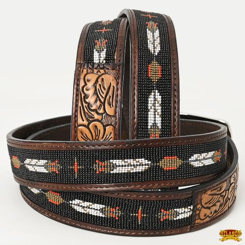 HILASON Western Genuine Leather Belt for Men Women Cowboy Cowgirl Handmade Unisex Full Grain Heavy Duty Tooled Beaded Belt2