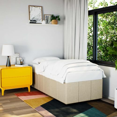 ShGaxin Sängstruktur utan madrass krämtyg 90 x 200 cm, sängbotten, sängstruktur, sängram, sängram, sängram, sovsäng, sängbotten - 3284809