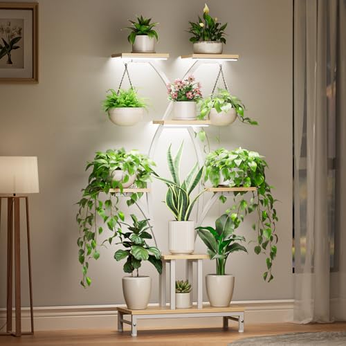 Image of Plant Stand Indoor with Grow Lights - 7 Tiered Metal Corner Shelf for Multiple Plants, 64.2 inch Corner Plant Stand for Indoor Plants, X-Shaped Plant Rack for Home, Living Room, Office & Patio Decor