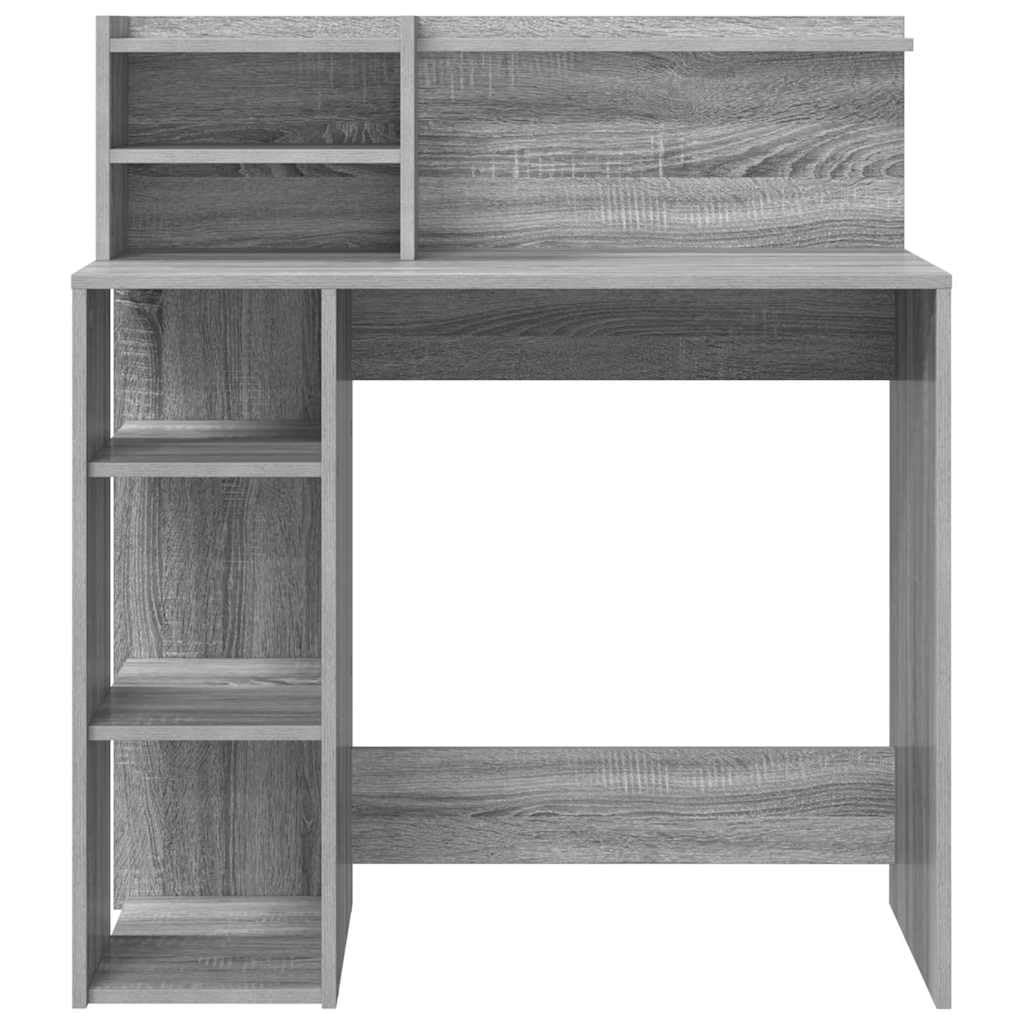 Schreibtisch Graues Sonoma aus Holzwerkstoff 90 x 48 x 101,5 cm, mit 4 Regalen, Stauraum für Homeoffice, Büro, Lernen, PC Arbeit und Ordnung im Zimmer