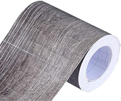 MULLSAN 10Meters Gray Wood Wallpaper Border Peel & Stick Wall Covering Kitchen Bathroom Bedroom Tiles Decor Sticker