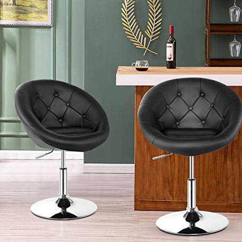 Costway Vanity Chair, Contemporary Height Adjustable Makeup Chair With Chrome Frame, Tufted Round-Back, Modern Swivel Accent Chair For Lounge, Pub, Bar, Black #TOP4