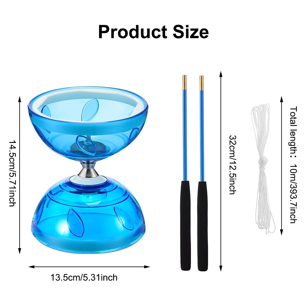 LED Diabolo Freiläufer mit Kugellager Diabolo Leuchtend im Dunkeln,4Farben Licht Diablo Jonglier Set,Dreifache Lagerung Set für Kinder Erwachsene,Anfänger Profis Freilauf Zirkus Jonglierspielzeug,Blau