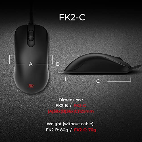 Image of BenQ Zowie FK2-C Symmetrical Gaming Mouse for Esports |Weight-Reduced | Paracord Cable & 24-Step Scroll Wheel for More Personal Preference| Driverless | Matte Black Coating | Medium Size